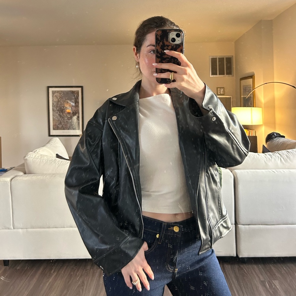 Tiger Mist Black Faux Leather Moto Jacket